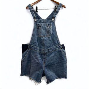 Old Navy Overalls Short Women Maternity L Blue Cut Off Raw Hem Medium Wash